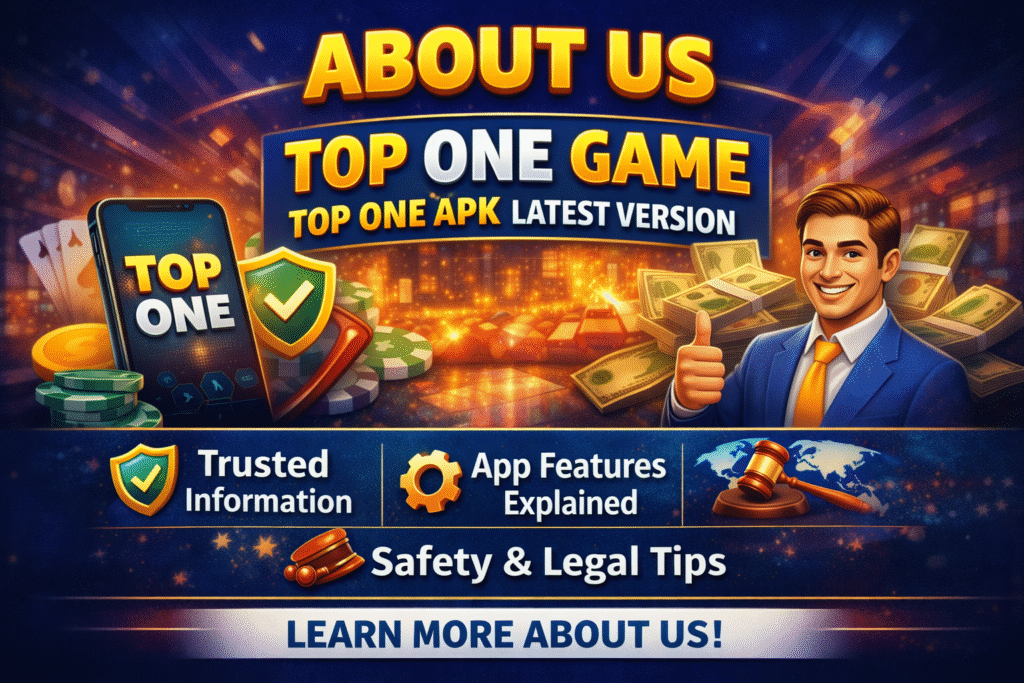 About Us page of Top One Game providing trusted information about Top One APK latest version, app features, and user safety